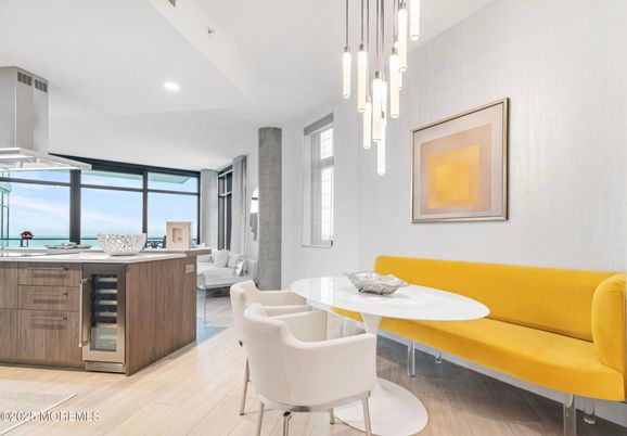 Dining room, Interior, Living room, Pendant Lights, Recessed Lighting, Water, Wood Texture Flooring