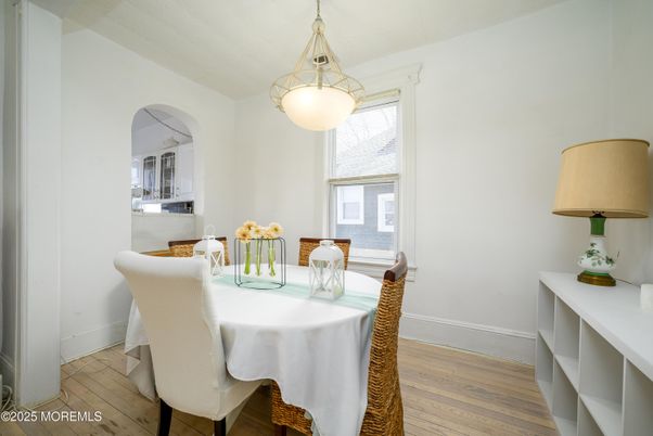 Dining room, Interior, Pendant Lights, Wood Texture Flooring