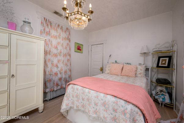 Bedroom, Chandelier, Interior, Wood Texture Flooring
