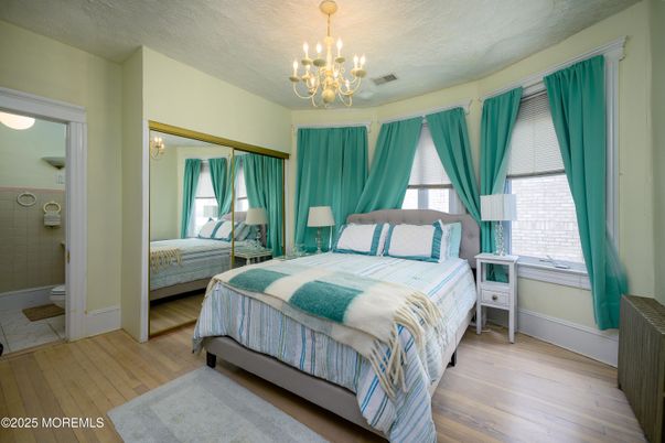 Bedroom, Chandelier, Interior, Wood Texture Flooring