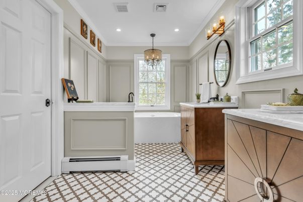 Bathroom, Chandelier, Interior, Recessed Lighting