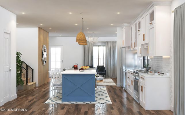 Chandelier, Interior, Kitchen, Pendant Lights, Recessed Lighting, Wood Texture Flooring