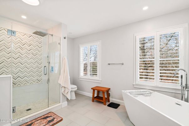 Bathroom, Free Standing Baths, Glass Shower, Interior, Recessed Lighting