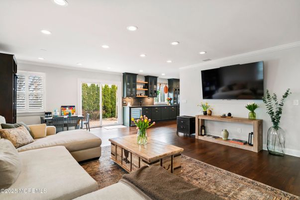 Dining room, Interior, Kitchen, Living room, Recessed Lighting, Wood Texture Flooring