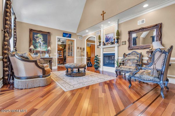 Fireplace, Interior, Recessed Lighting, Wood Texture Flooring