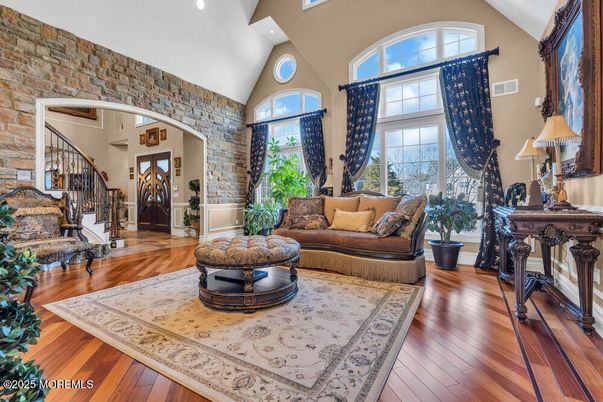 Interior, Recessed Lighting, Stone Walls, Wood Texture Flooring