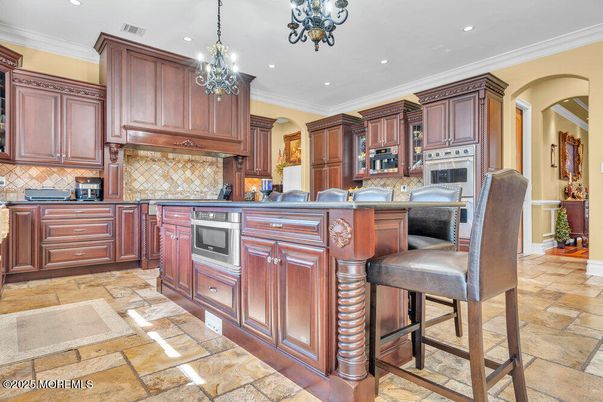 Chandelier, Interior, Kitchen, Pendant Lights, Recessed Lighting, Stainless Steel Appliances