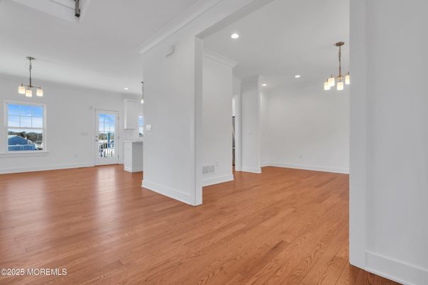 Empty room, Interior, Pendant Lights, Recessed Lighting, Wood Texture Flooring