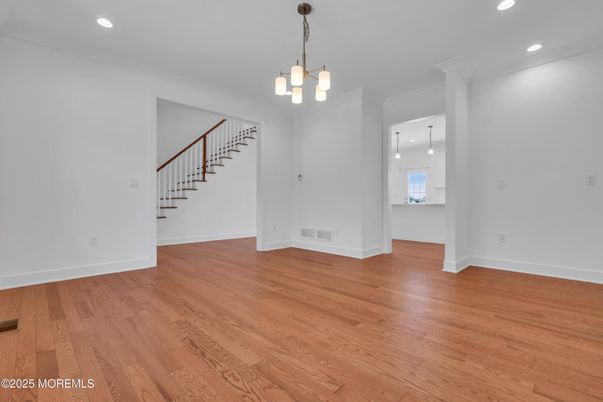 Empty room, Interior, Pendant Lights, Recessed Lighting, Wood Texture Flooring