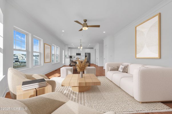 Dining room, Interior, Kitchen, Living room, Pendant Lights, Recessed Lighting, Wood Texture Flooring