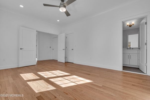 Bathroom, Empty room, Interior, Recessed Lighting, Wood Texture Flooring
