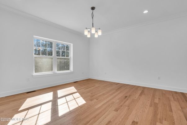 Empty room, Interior, Pendant Lights, Recessed Lighting, Wood Texture Flooring