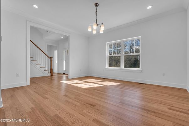 Empty room, Interior, Pendant Lights, Recessed Lighting, Wood Texture Flooring