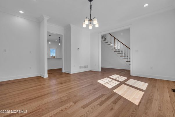 Empty room, Interior, Pendant Lights, Recessed Lighting, Wood Texture Flooring