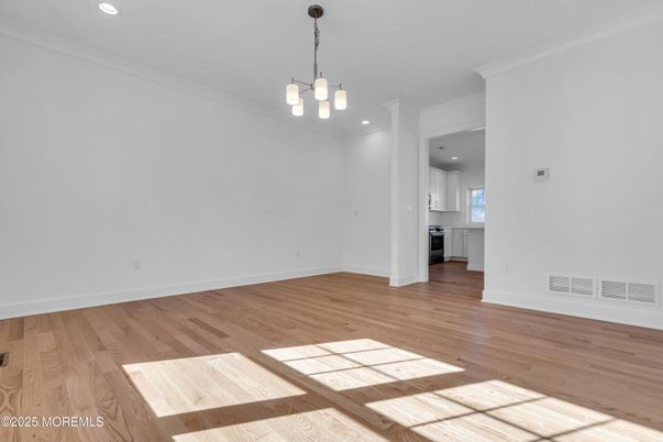 Empty room, Interior, Pendant Lights, Recessed Lighting, Wood Texture Flooring
