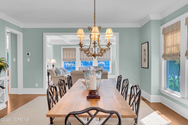 Chandelier, Dining room, Interior, Wood Texture Flooring