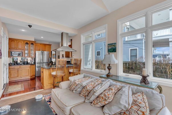 Interior, Kitchen, Living room, Recessed Lighting, Stainless Steel Appliances, Wood Texture Flooring