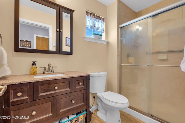 Bathroom, Glass Shower, Interior, Wood Texture Flooring