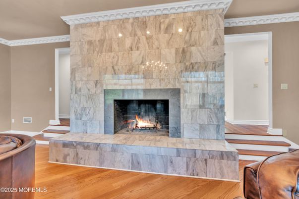 Fireplace, Interior, Pendant Lights, Wood Texture Flooring