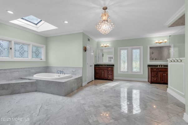 Bathroom, Chandelier, Interior, Marble, Recessed Lighting