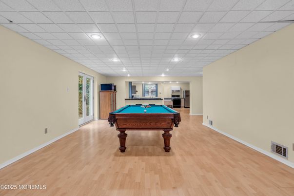 Billiard Table, Game Room, Interior, Recessed Lighting, Wood Texture Flooring