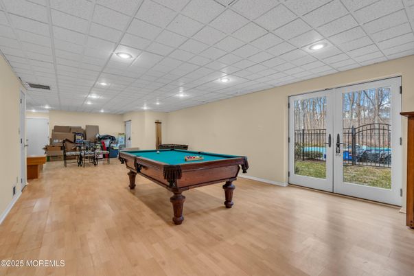 Billiard Table, Game Room, Interior, Recessed Lighting, Wood Texture Flooring