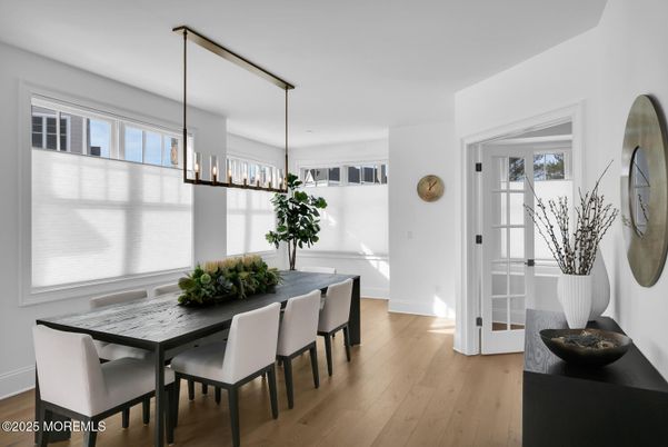 Dining room, Interior, Pendant Lights, Wood Texture Flooring