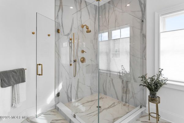 Bathroom, Glass Shower, Interior, Marble, Marble Walls
