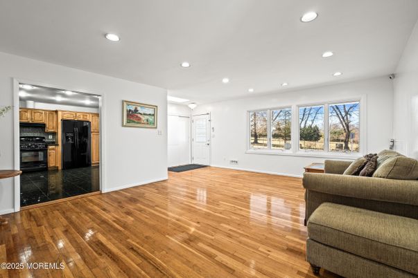 Interior, Kitchen, Living room, Recessed Lighting, Stainless Steel Appliances, Wood Texture Flooring