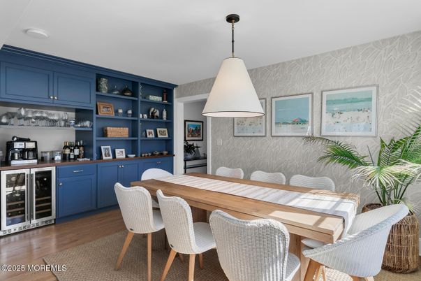 Dining room, Interior, Pendant Lights, Wood Texture Flooring