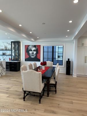 Dining room, Interior, Recessed Lighting, Wood Texture Flooring