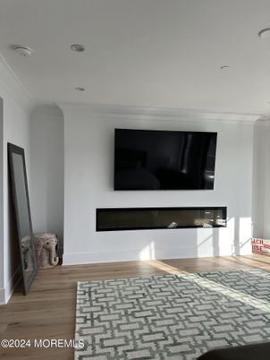 Fireplace, Interior, Recessed Lighting, Wood Texture Flooring