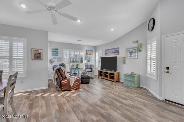 Interior, Living room, Recessed Lighting, Wood Texture Flooring