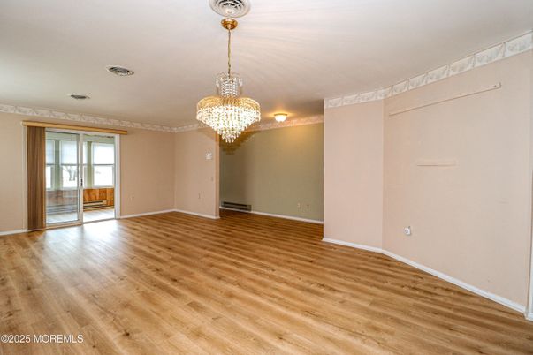 Chandelier, Empty room, Interior, Wood Texture Flooring