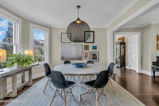Dining room, Interior, Pendant Lights, Wood Texture Flooring