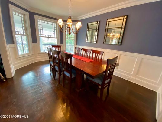 Chandelier, Dining room, Interior, Wood Texture Flooring