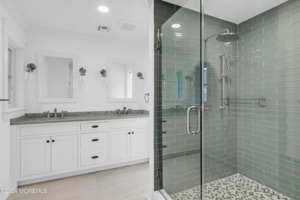 Bathroom, Dual Sink Vanities, Glass Shower, Interior, Recessed Lighting