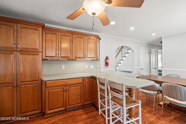 Dining room, Interior, Recessed Lighting, Wood Texture Flooring