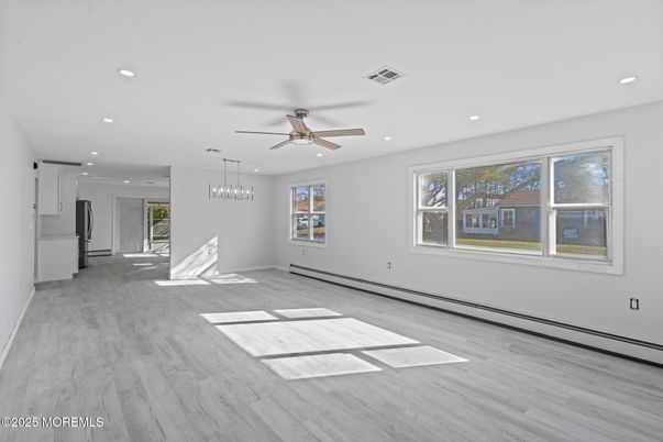 Empty room, Interior, Pendant Lights, Recessed Lighting, Wood Texture Flooring