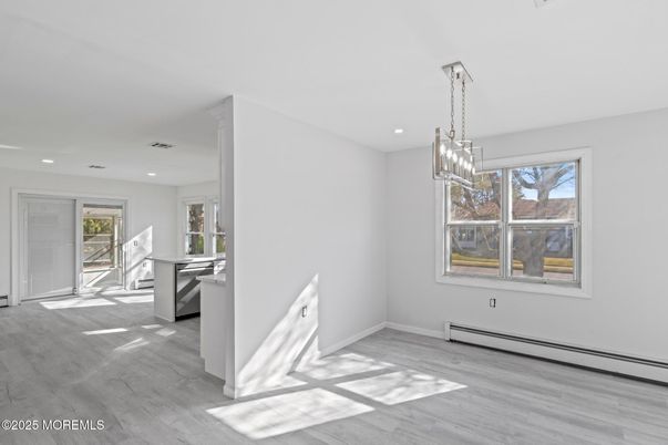 Chandelier, Empty room, Interior, Pendant Lights, Recessed Lighting, Wood Texture Flooring