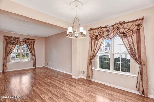 Chandelier, Empty room, Interior, Pendant Lights, Wood Texture Flooring