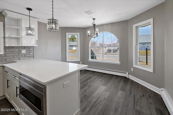 Interior, Kitchen, Pendant Lights, Wood Texture Flooring