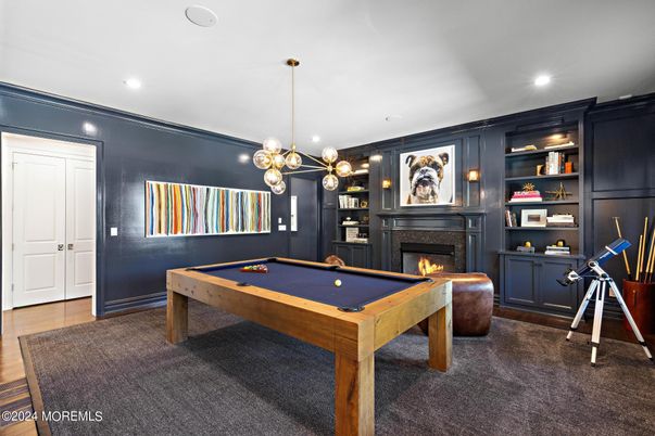 Billiard Table, Fireplace, Game Room, Interior, Pendant Lights, Recessed Lighting