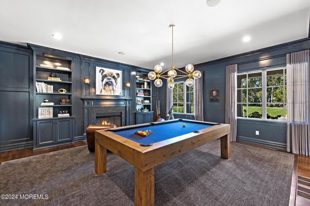 Billiard Table, Fireplace, Game Room, Interior, Pendant Lights, Recessed Lighting