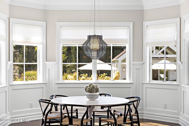 Dining room, Interior, Pendant Lights, Wood Texture Flooring