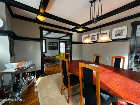 Dining room, Interior, Pendant Lights, Wood Texture Flooring