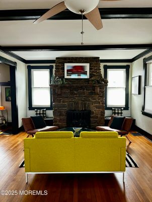 Fireplace, Interior, Living room, Stone Walls, Wood Texture Flooring