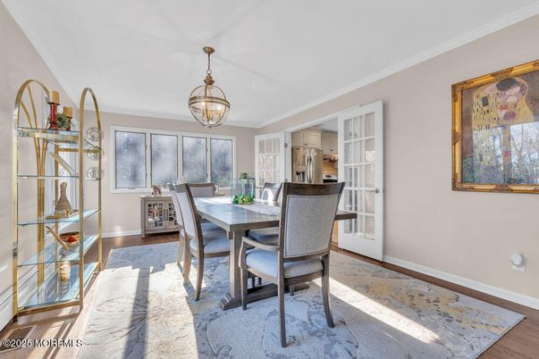 Chandelier, Dining room, Interior, Wood Texture Flooring