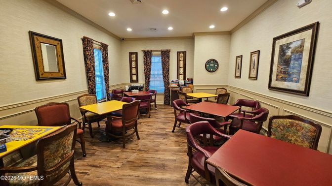 Dining room, Interior, Recessed Lighting, Wood Texture Flooring