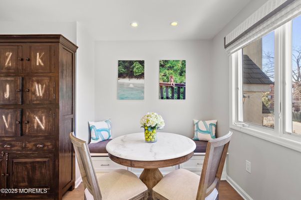 Dining room, Interior, Recessed Lighting, Wood Texture Flooring
